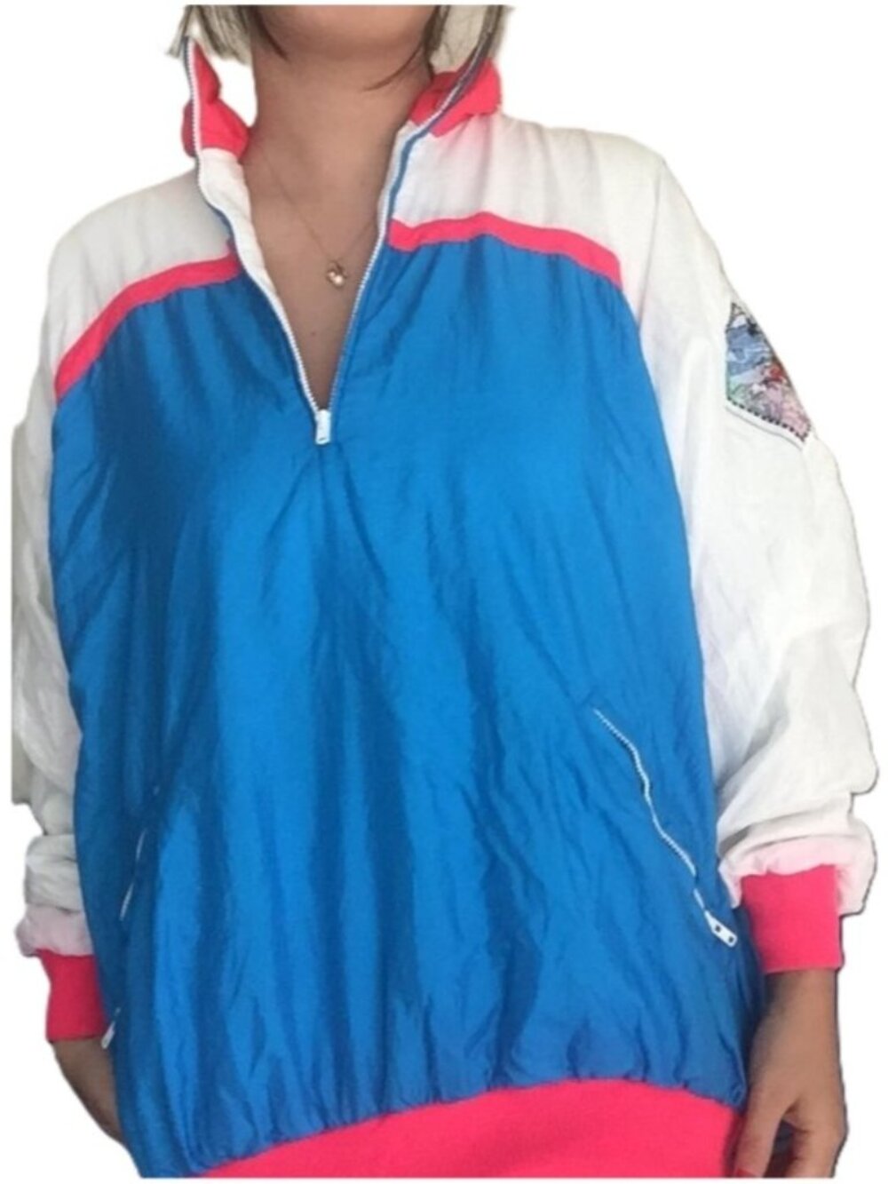 ＨＯＴＤＯＧＧＥＲ "Classic Era" 90s Windbreaker ¼ Zip Pullover Jacket ❤️🤍💙